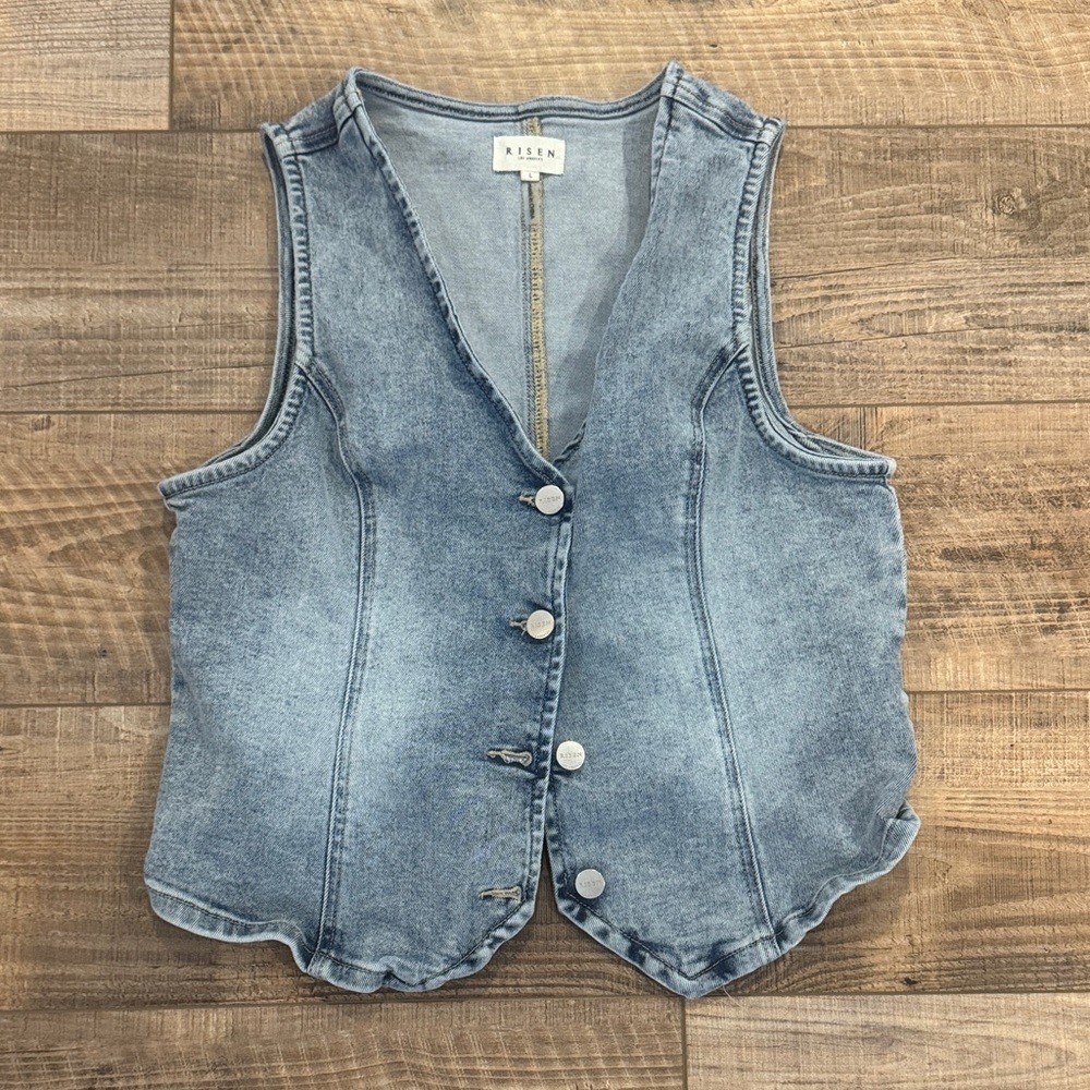 Allen Denim Vest with Button Closure Risen Boutique Brand Size Large
